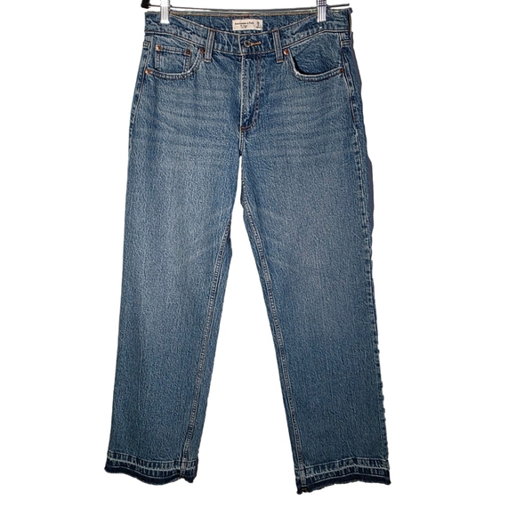 Abercrombie The Baggy Jeans Womens 28 Long Low Rise Straight Leg Blue Denim - Picture 2 of 13